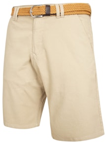 KAM Belted Dobby Weave Stretch Chino Shorts Sand